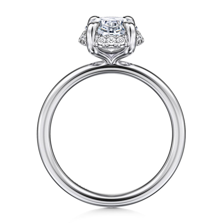 Seattle - 14K White Gold Oval Hidden Halo Diamond Engagement Ring - 0.11 ct - Shot 2
