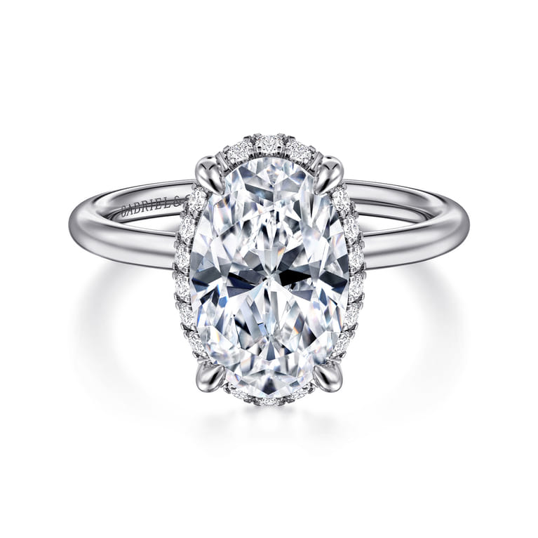 Seattle - 14K White Gold Oval Hidden Halo Diamond Engagement Ring - 0.13 ct - Shot 1
