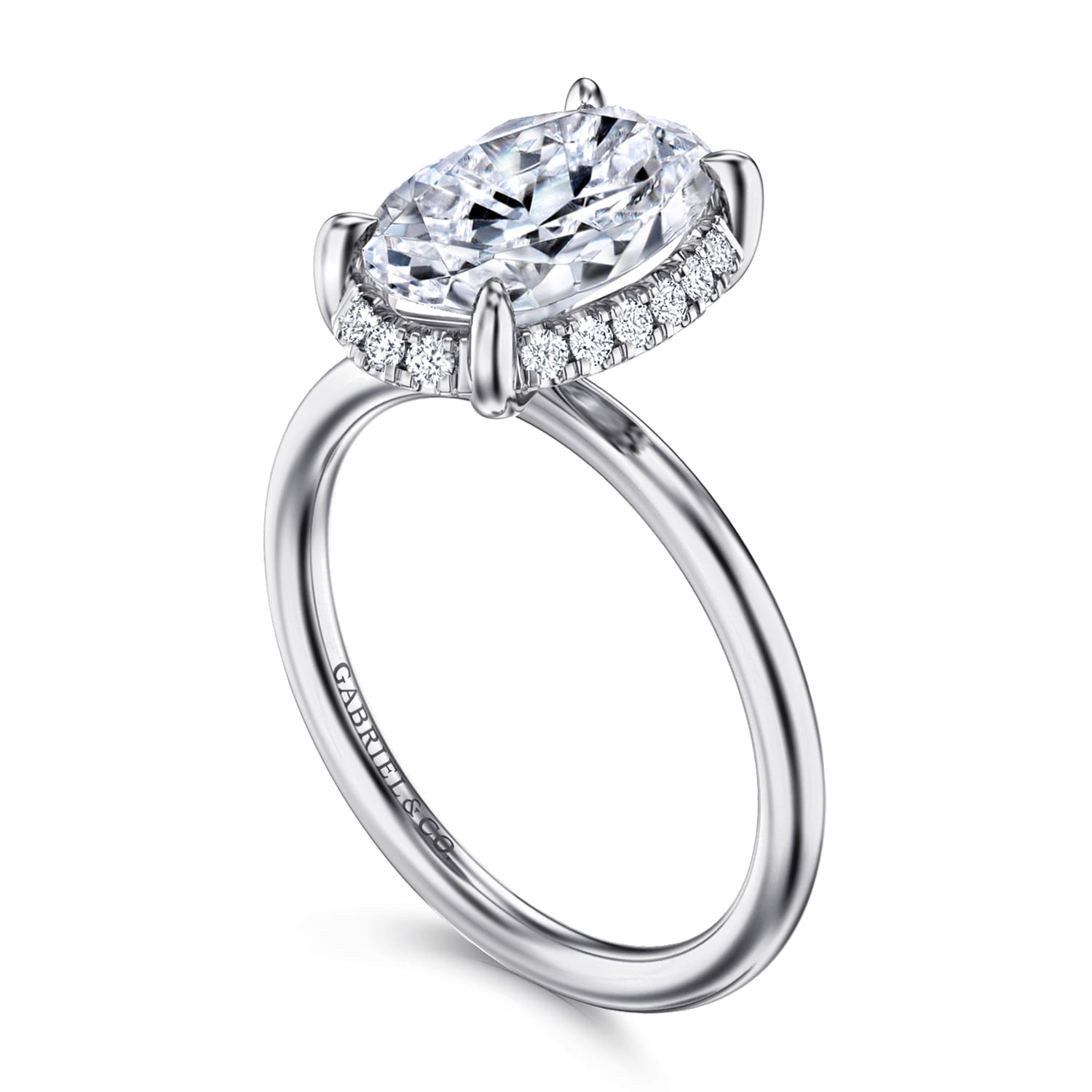 Seattle - 14K White Gold Oval Hidden Halo Diamond Engagement Ring - 0.13 ct - Shot 3