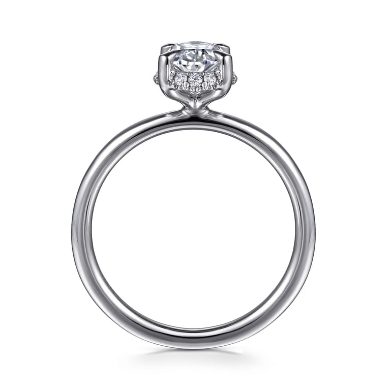 Seattle - 14K White Gold Oval Hidden Halo Diamond Engagement Ring - 0.08 ct - Shot 2
