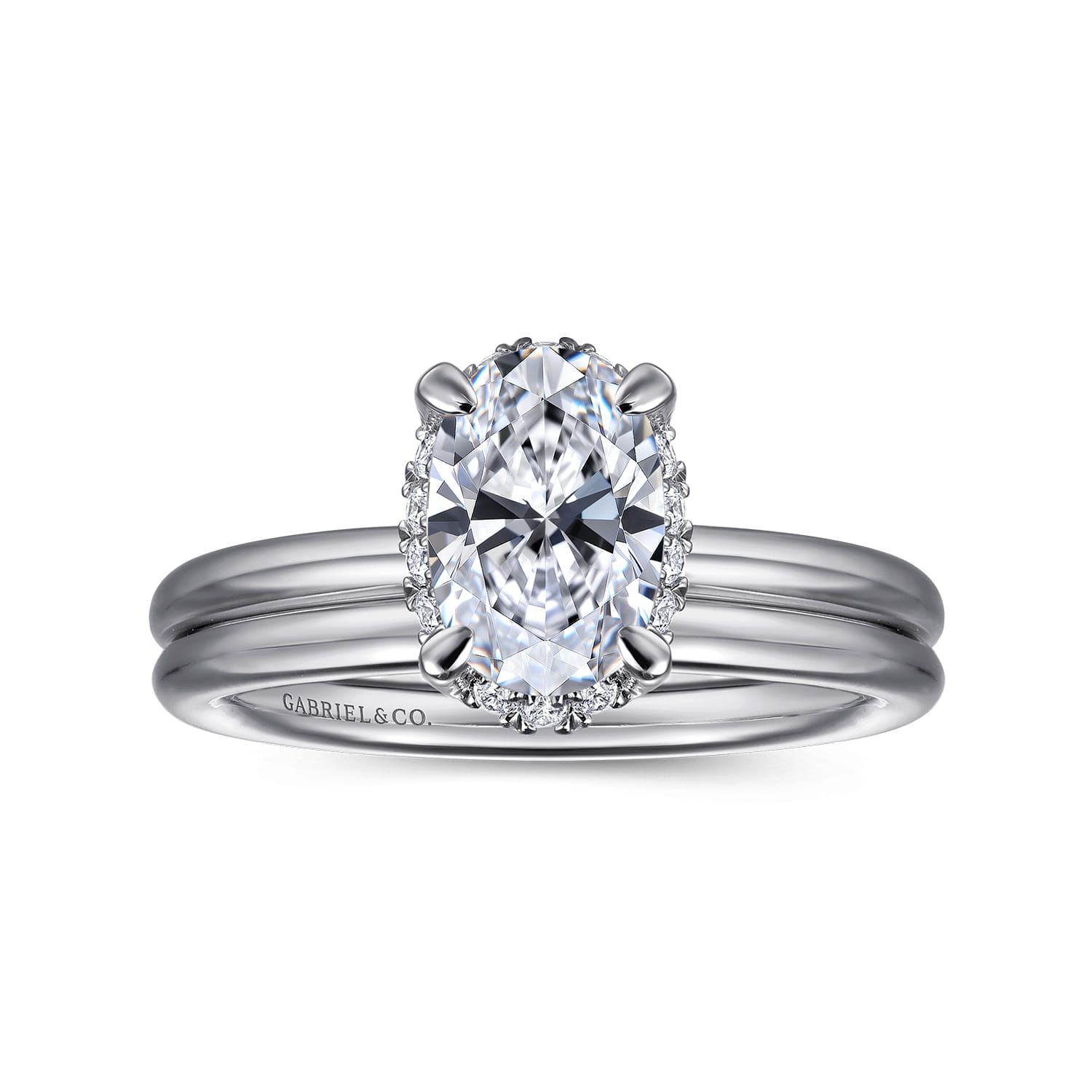 Seattle - 14K White Gold Oval Hidden Halo Diamond Engagement Ring - 0.08 ct - Shot 4