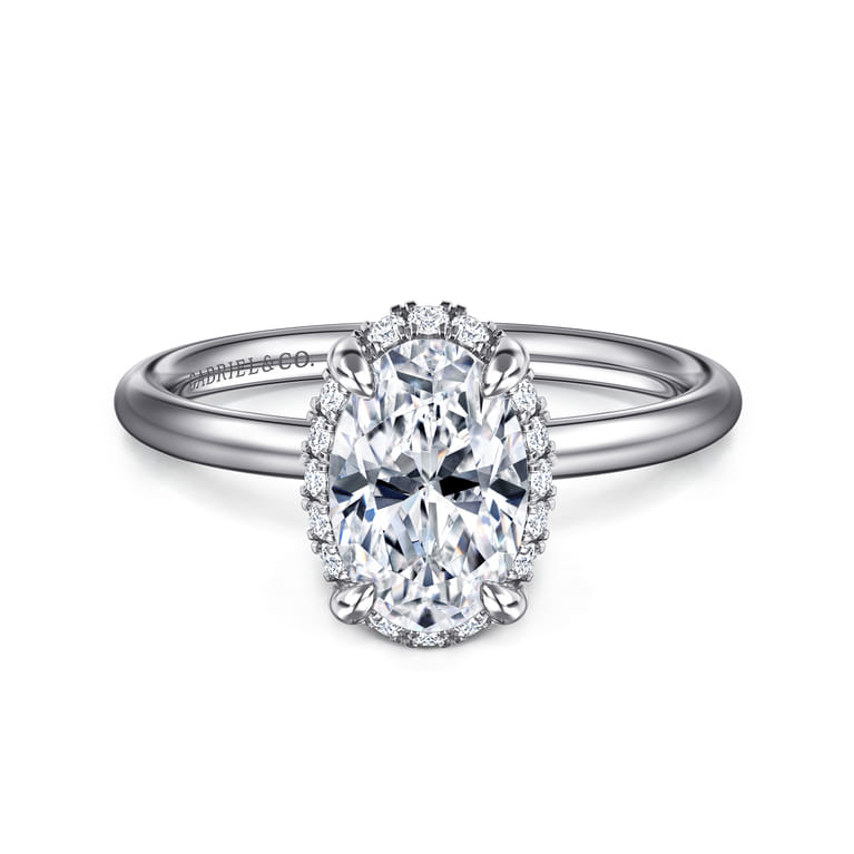 Seattle - 14K White Gold Oval Hidden Halo Diamond Engagement Ring - 0.1 ct - Shot 1