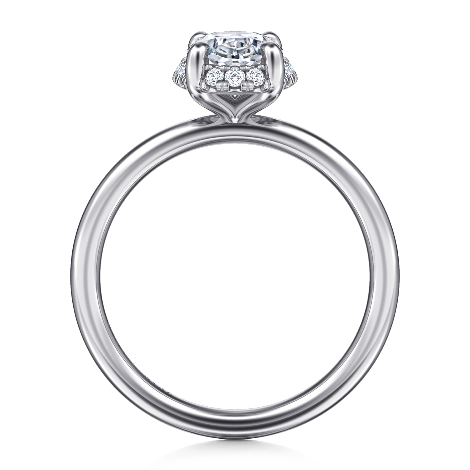 Seattle - 14K White Gold Oval Hidden Halo Diamond Engagement Ring - 0.1 ct - Shot 2