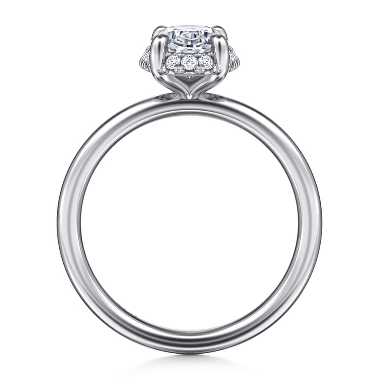 Seattle - 14K White Gold Oval Hidden Halo Diamond Engagement Ring - 0.1 ct - Shot 2
