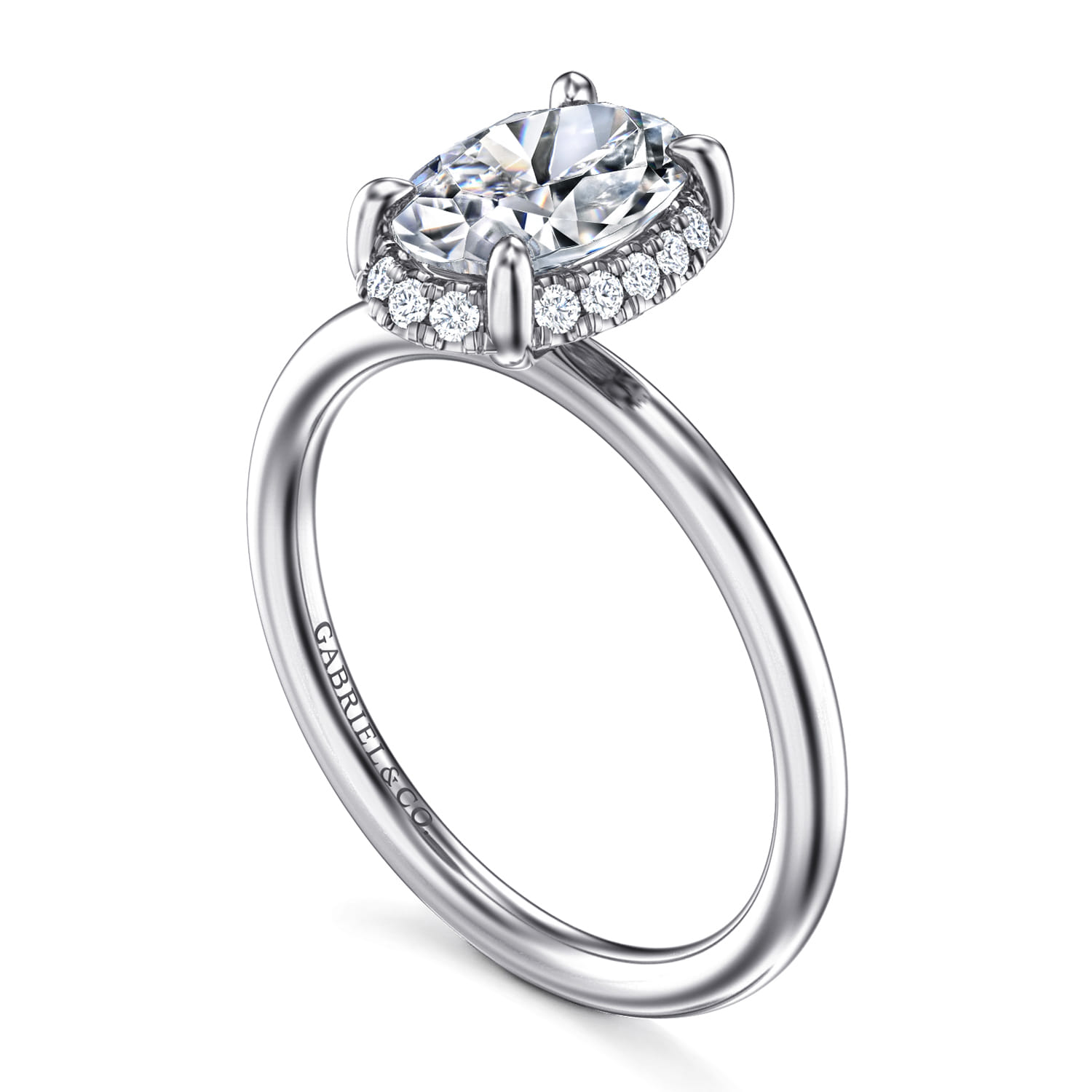 Seattle - 14K White Gold Oval Hidden Halo Diamond Engagement Ring - 0.1 ct - Shot 3