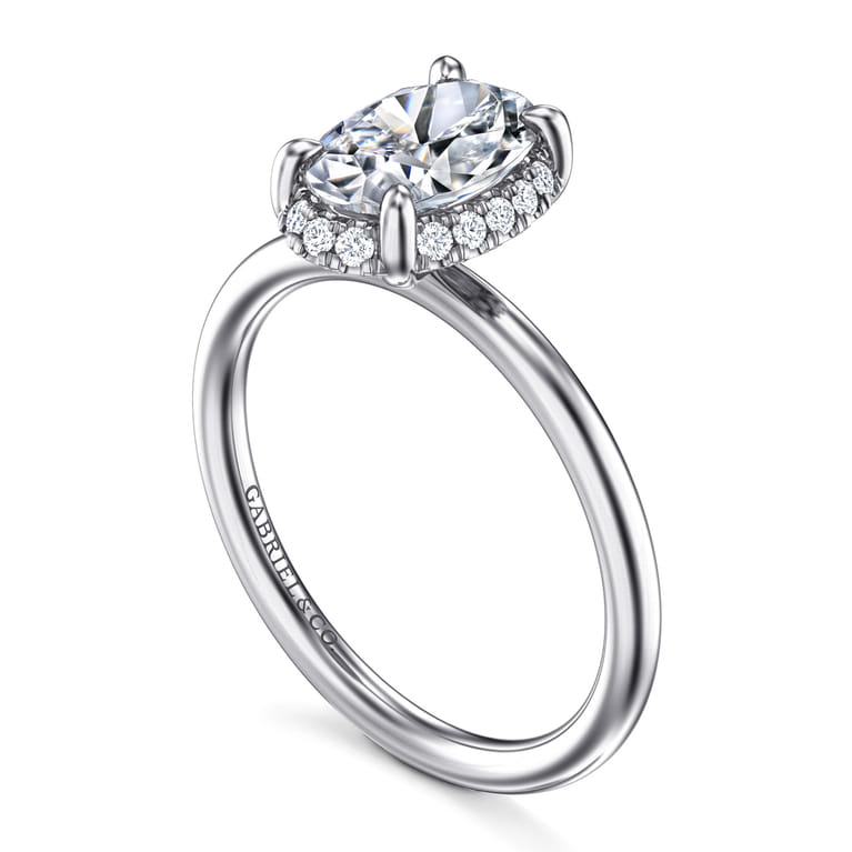 Seattle - 14K White Gold Oval Hidden Halo Diamond Engagement Ring - 0.1 ct - Shot 3