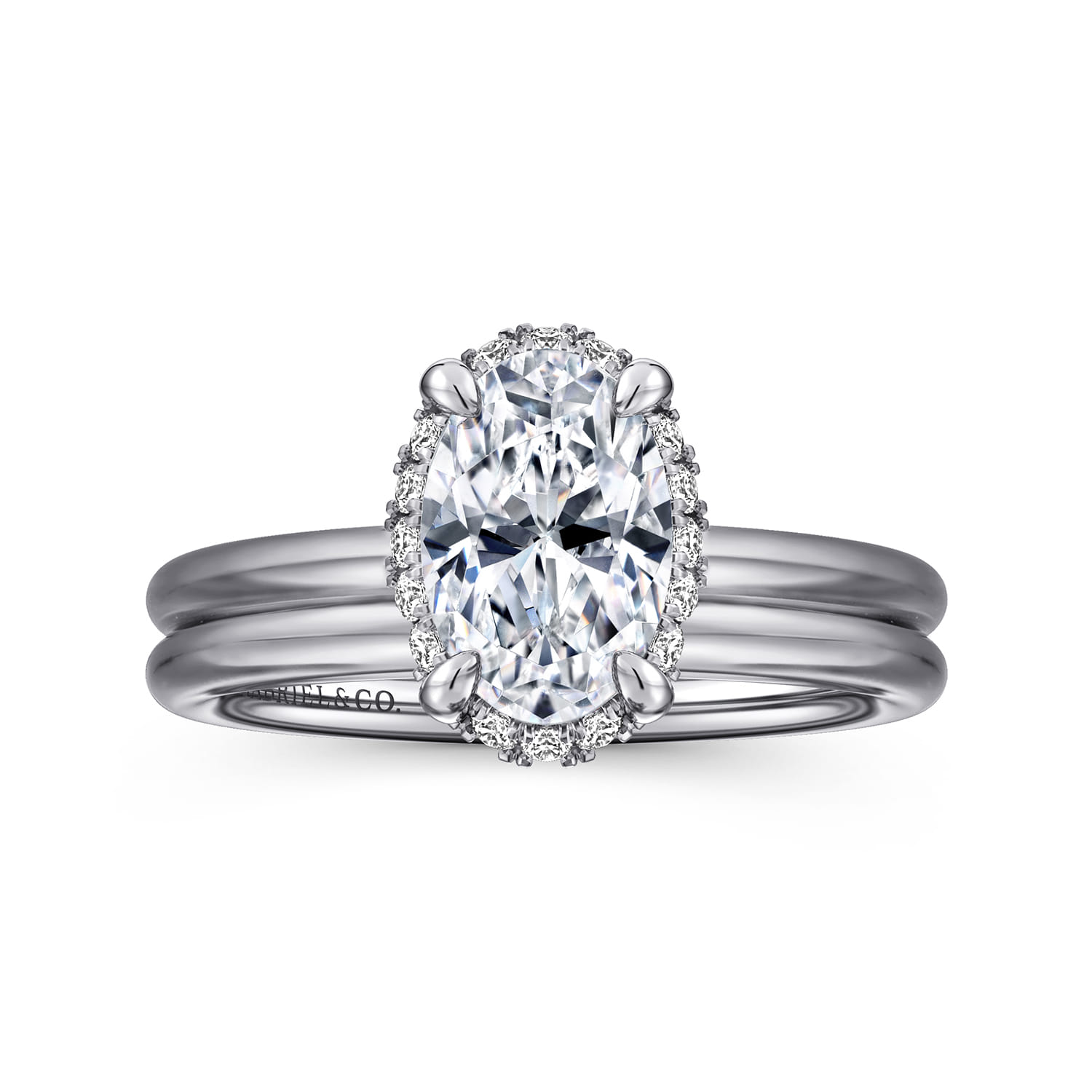 Seattle - 14K White Gold Oval Hidden Halo Diamond Engagement Ring - 0.1 ct - Shot 4
