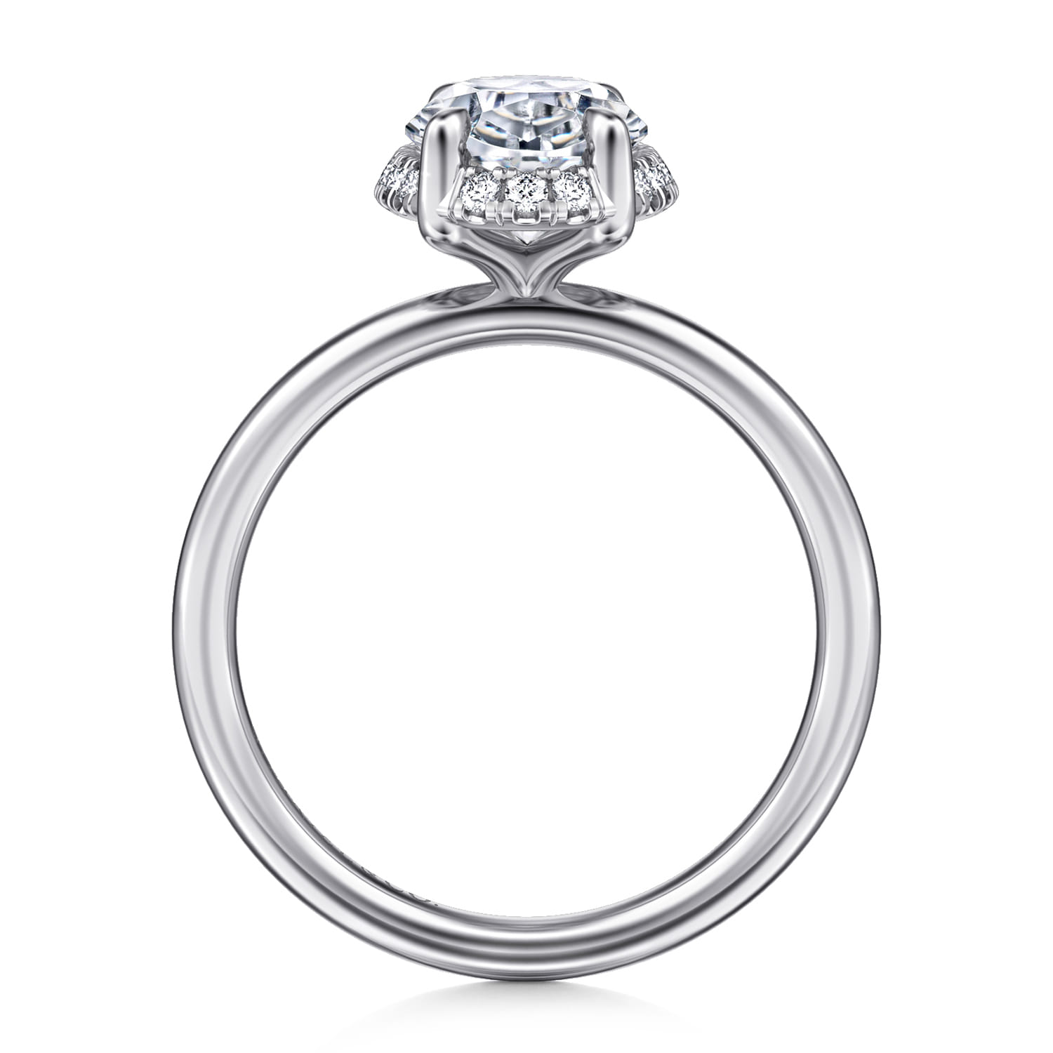 Seattle - 14K White Gold Oval Hidden Halo Diamond Engagement Ring - 0.11 ct - Shot 2