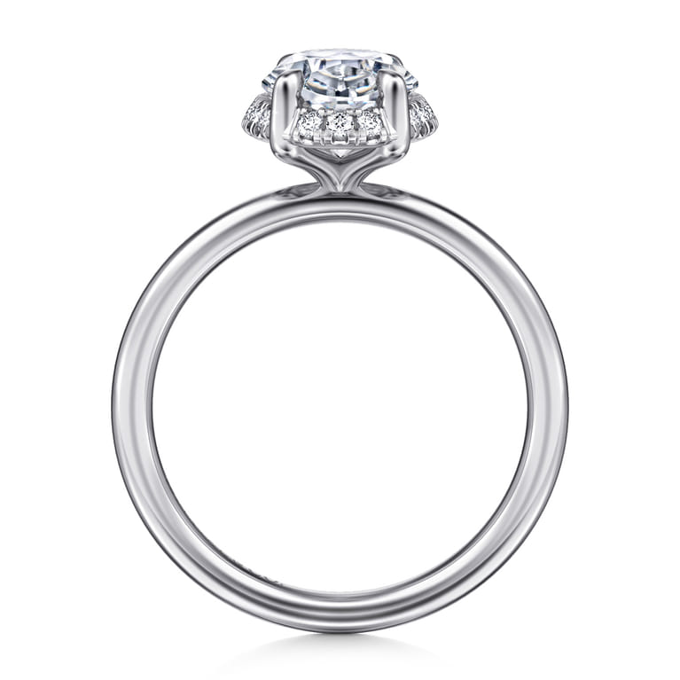 Seattle - 14K White Gold Oval Hidden Halo Diamond Engagement Ring - 0.11 ct - Shot 2