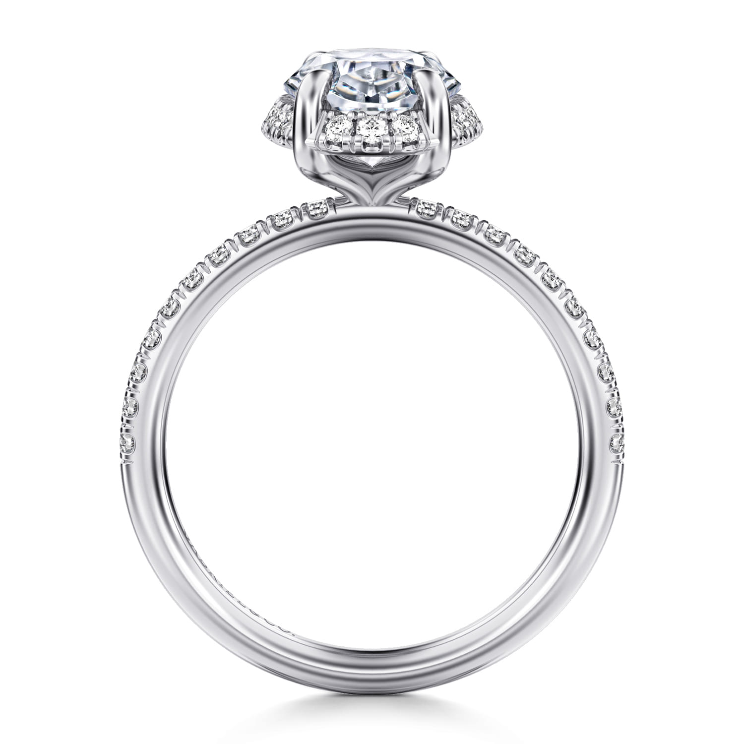 Suede - 14K White Gold Oval Hidden Halo Diamond Engagement Ring - 0.3 ct - Shot 2