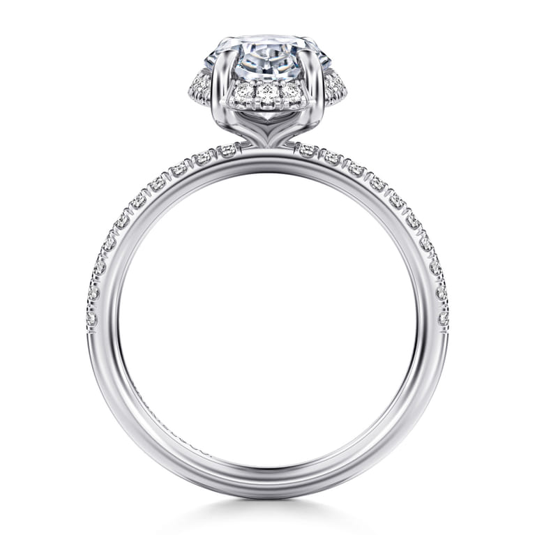 Suede - 14K White Gold Oval Hidden Halo Diamond Engagement Ring - 0.3 ct - Shot 2