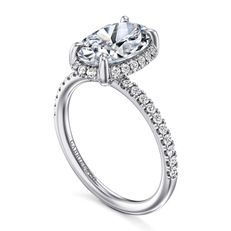 Suede - 14K White Gold Oval Hidden Halo Diamond Engagement Ring - 0.3 ct - Shot 3
