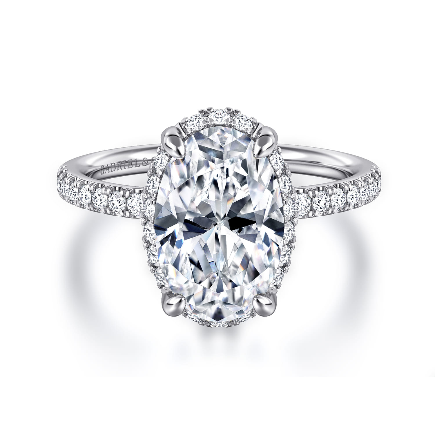 Suede - 14K White Gold Oval Hidden Halo Diamond Engagement Ring - 0.3 ct - Shot 1