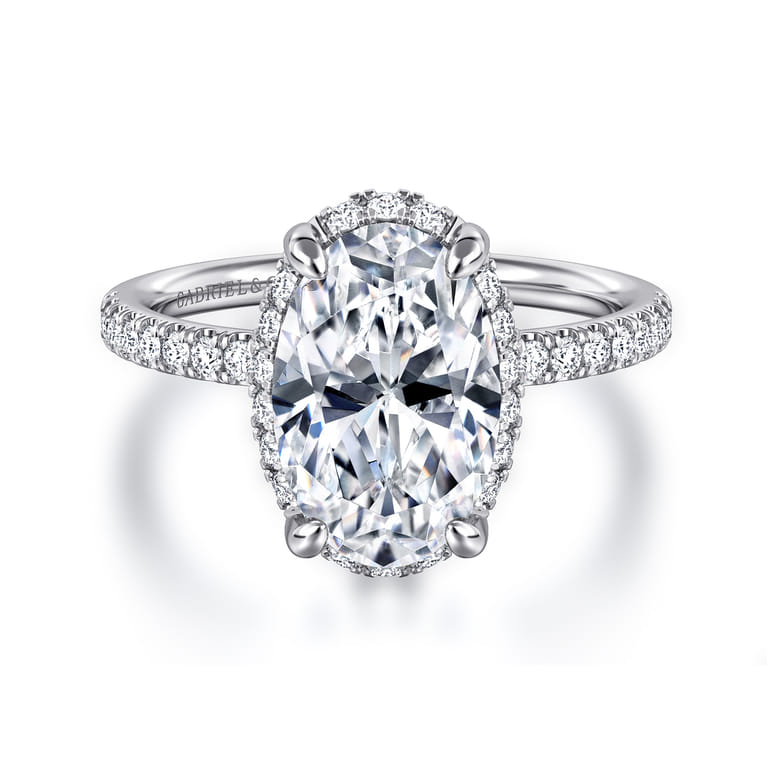 Suede - 14K White Gold Oval Hidden Halo Diamond Engagement Ring - 0.3 ct - Shot 1