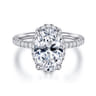 Suede - 14K White Gold Oval Hidden Halo Diamond Engagement Ring - 0.3 ct