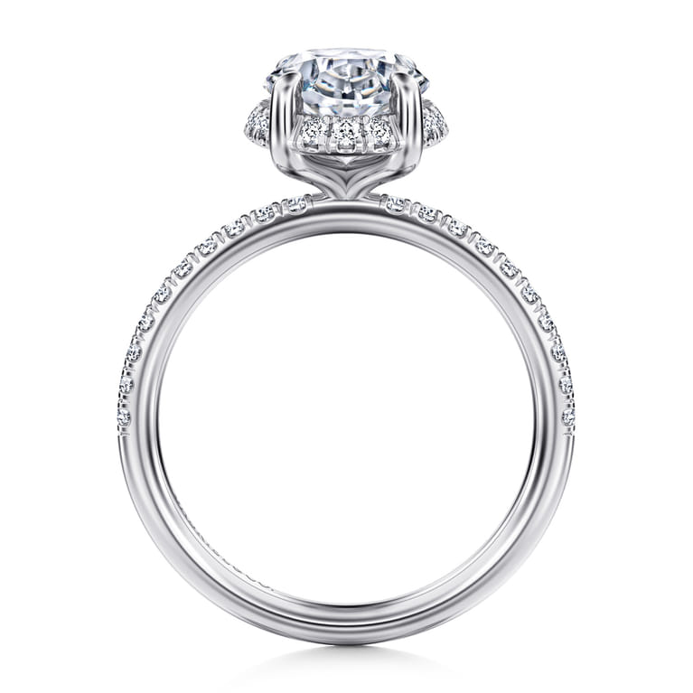 Suede - 14K White Gold Oval Hidden Halo Diamond Engagement Ring - 0.3 ct - Shot 2