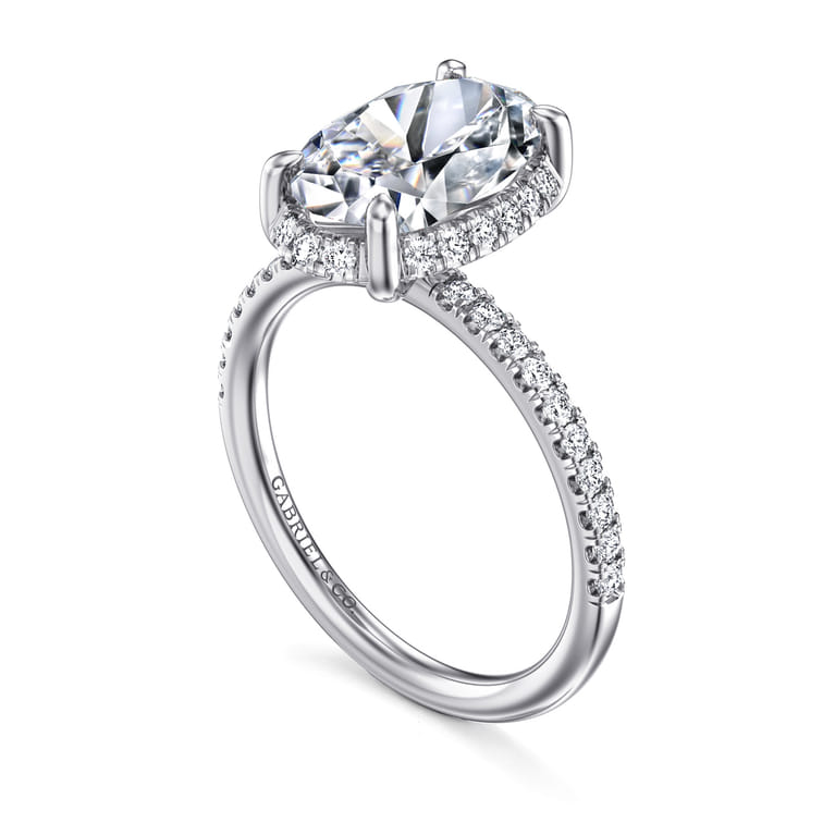 Suede - 14K White Gold Oval Hidden Halo Diamond Engagement Ring - 0.3 ct - Shot 3