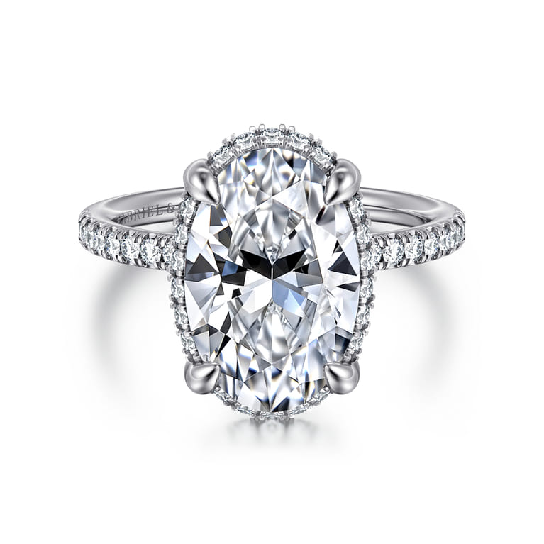 Suede - 14K White Gold Oval Hidden Halo Diamond Engagement Ring - 0.3 ct - Shot 1
