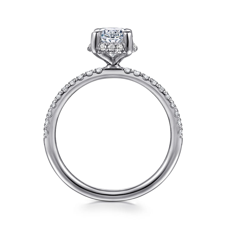 Suede - 14K White Gold Oval Hidden Halo Diamond Engagement Ring - 0.3 ct - Shot 2
