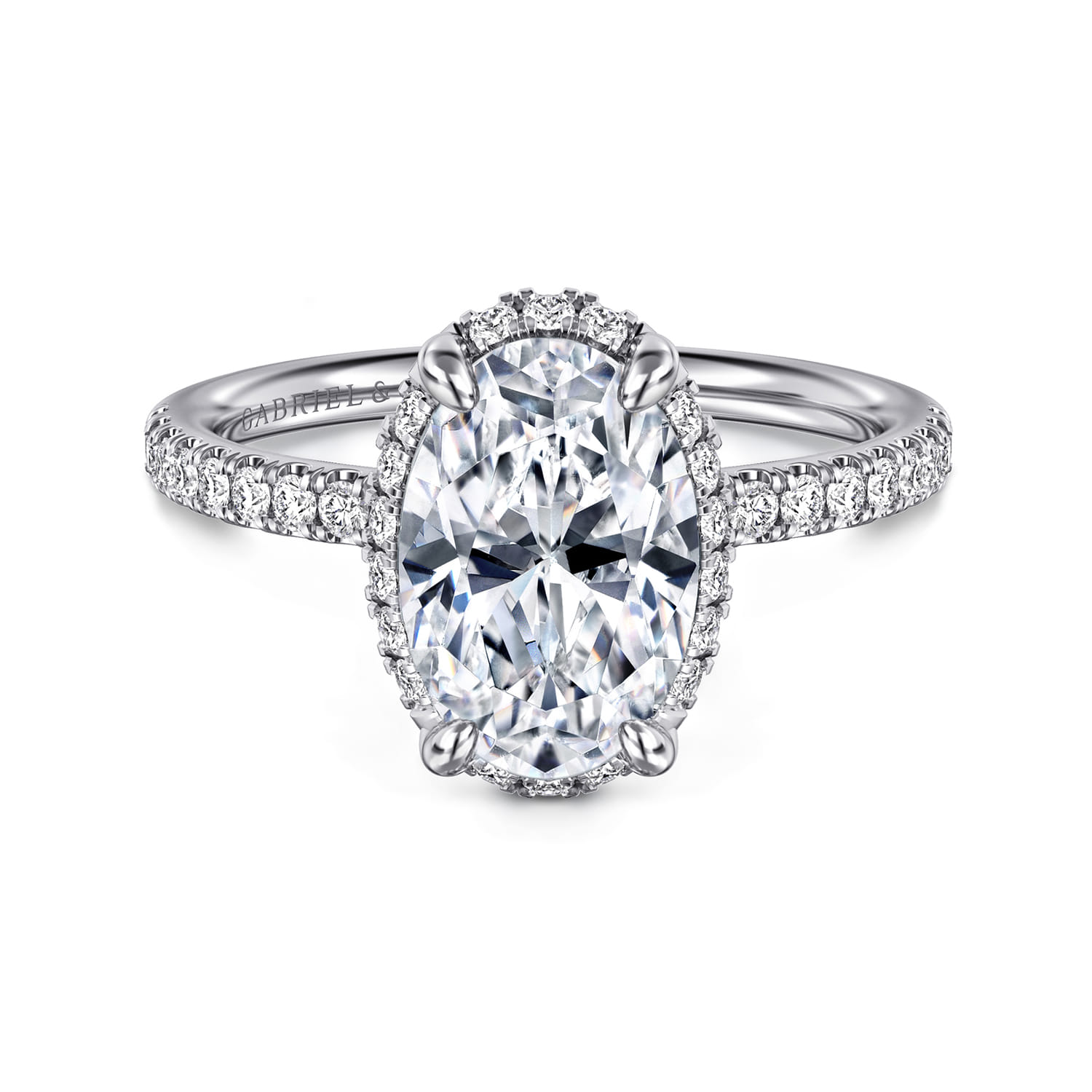 Suede - 14K White Gold Oval Hidden Halo Diamond Engagement Ring - 0.3 ct - Shot 1