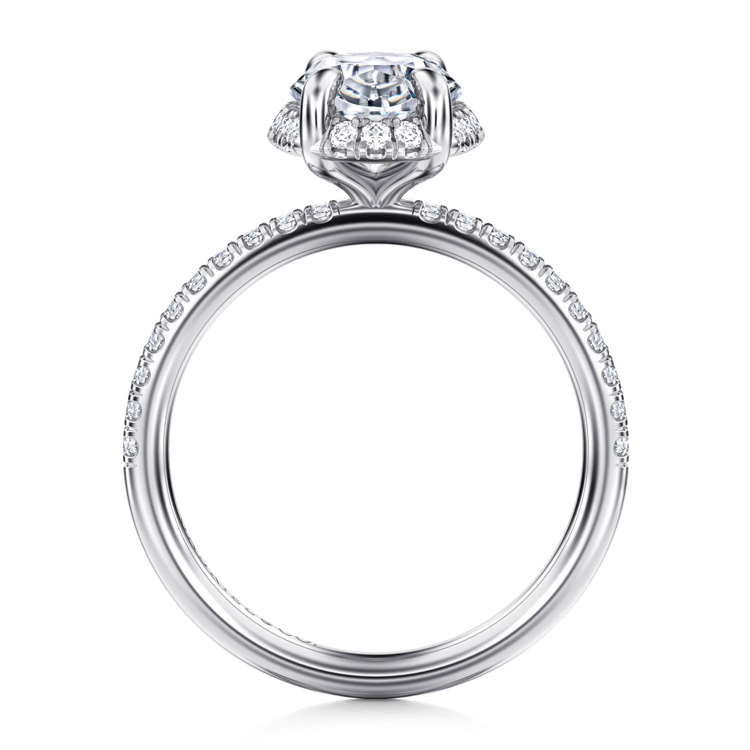 Suede - 14K White Gold Oval Hidden Halo Diamond Engagement Ring - 0.3 ct - Shot 2