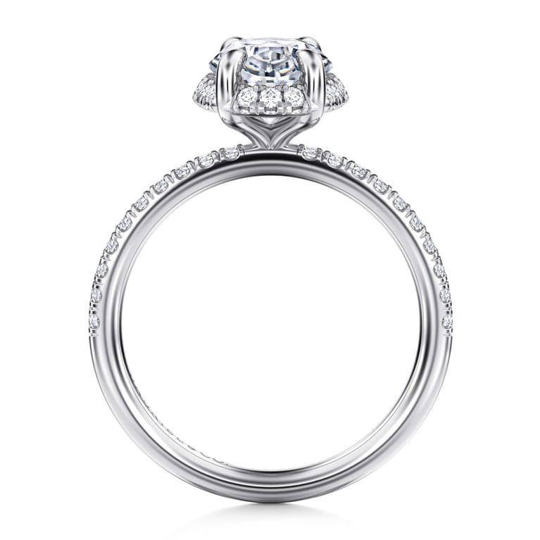 Suede - 14K White Gold Oval Hidden Halo Diamond Engagement Ring - 0.3 ct - Shot 2