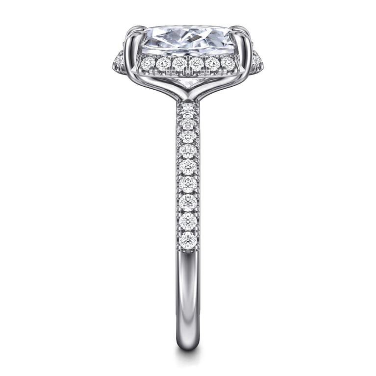 Suede - 14K White Gold Oval Hidden Halo Diamond Engagement Ring - 0.3 ct - Shot 4