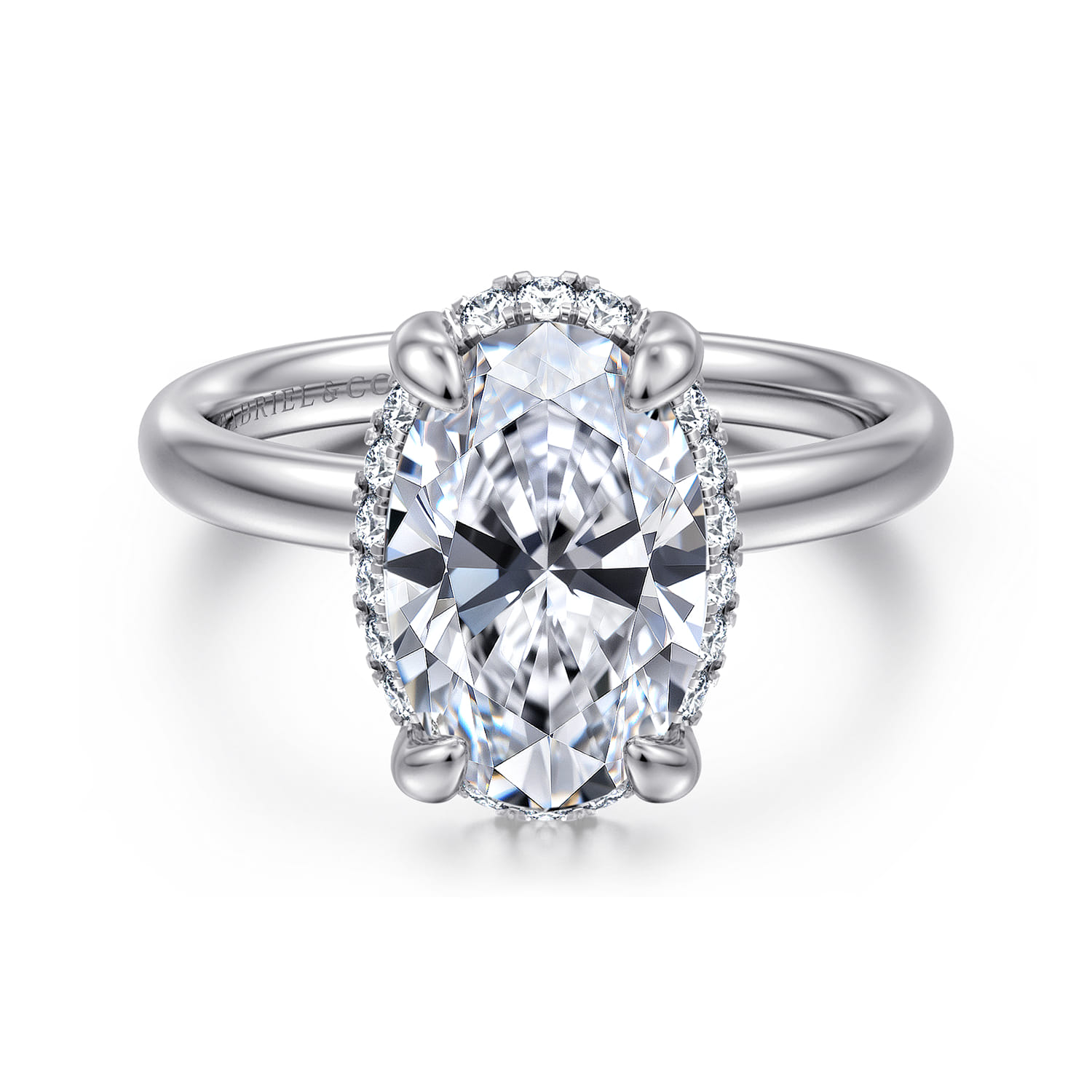 Symphony - 14K White Gold Oval Hidden Halo Diamond Engagement Ring - 0.13 ct - Shot 1