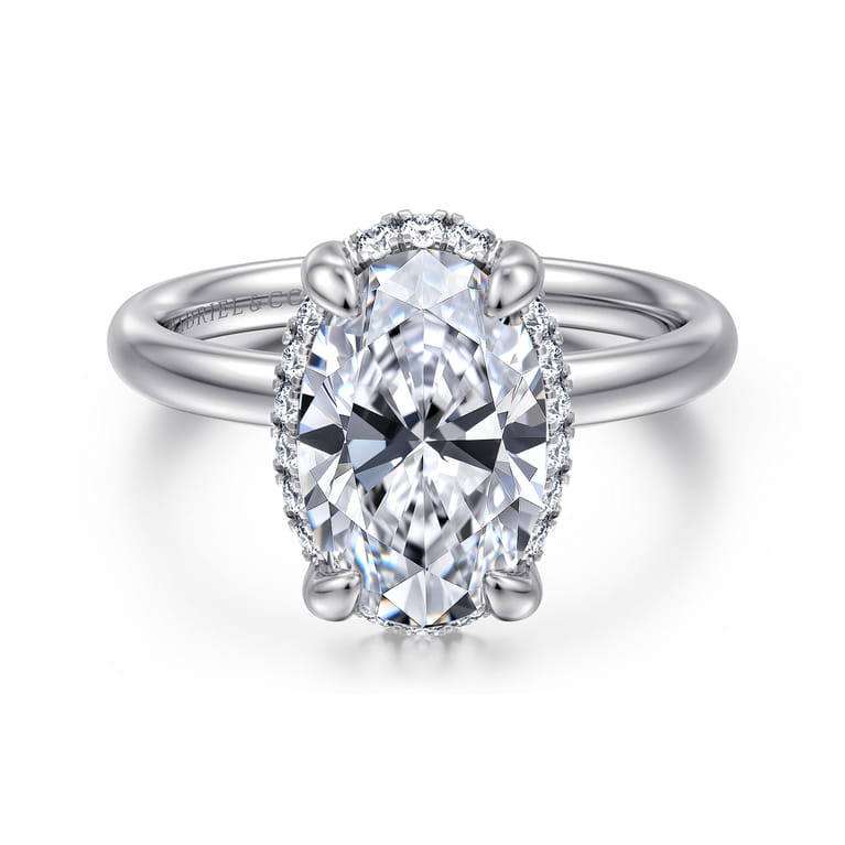 Symphony - 14K White Gold Oval Hidden Halo Diamond Engagement Ring - 0.13 ct - Shot 1