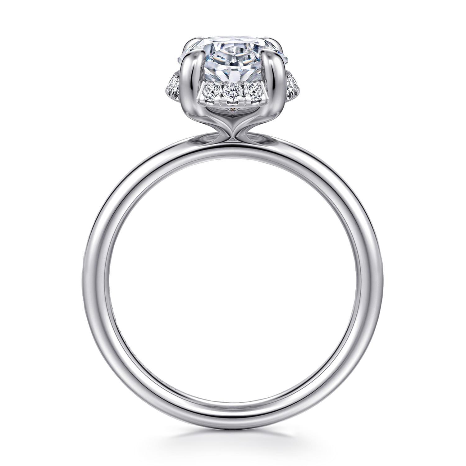 Symphony - 14K White Gold Oval Hidden Halo Diamond Engagement Ring - 0.13 ct - Shot 2