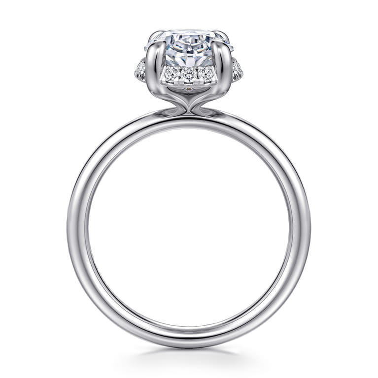 Symphony - 14K White Gold Oval Hidden Halo Diamond Engagement Ring - 0.13 ct - Shot 2