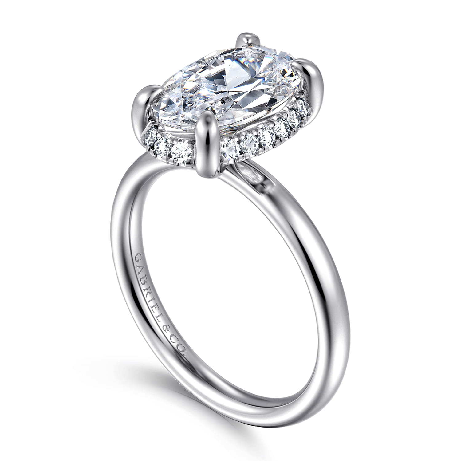 Symphony - 14K White Gold Oval Hidden Halo Diamond Engagement Ring - 0.13 ct - Shot 3