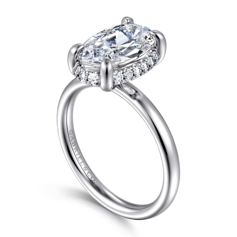 Symphony - 14K White Gold Oval Hidden Halo Diamond Engagement Ring - 0.13 ct - Shot 3