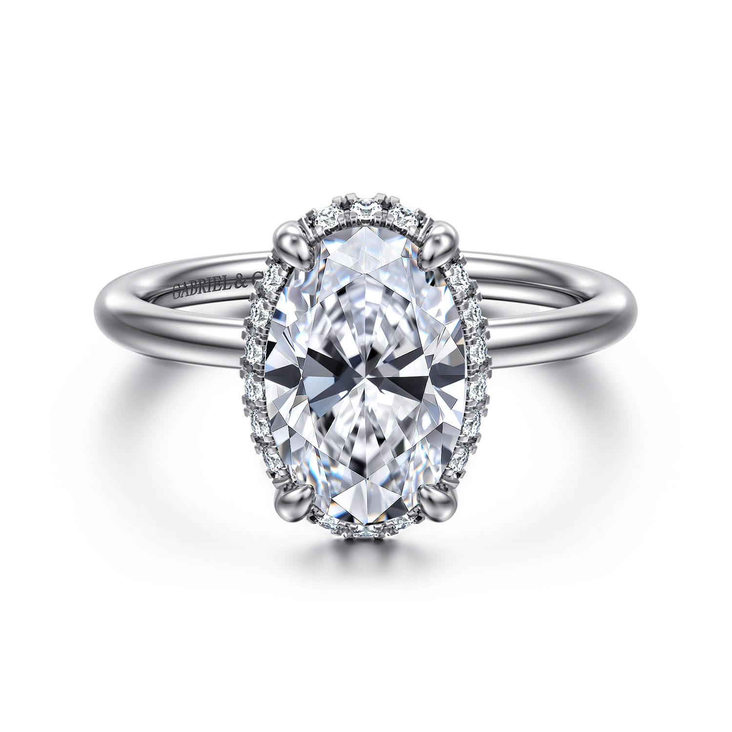 Symphony - 14K White Gold Oval Hidden Halo Diamond Engagement Ring - 0.11 ct - Shot 1