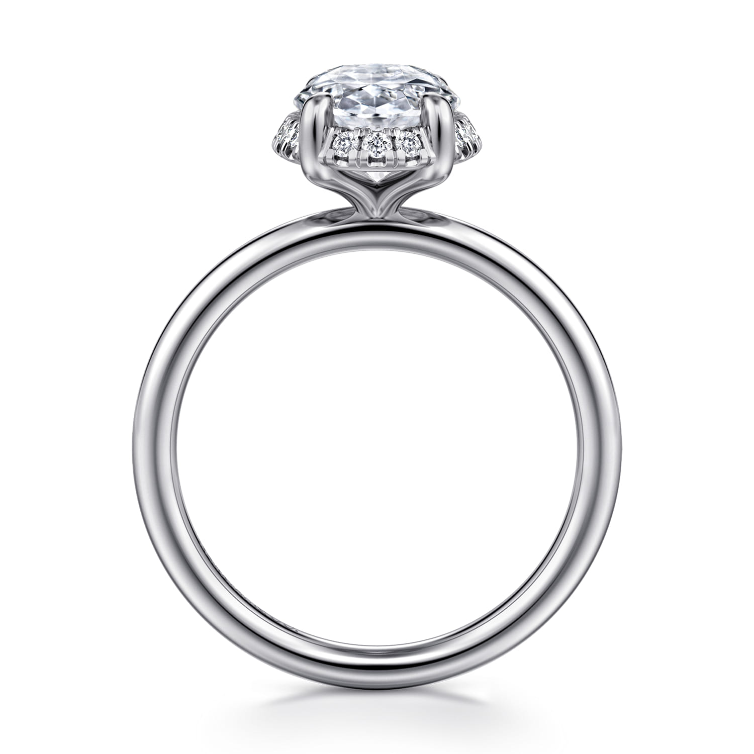 Symphony - 14K White Gold Oval Hidden Halo Diamond Engagement Ring - 0.11 ct - Shot 2
