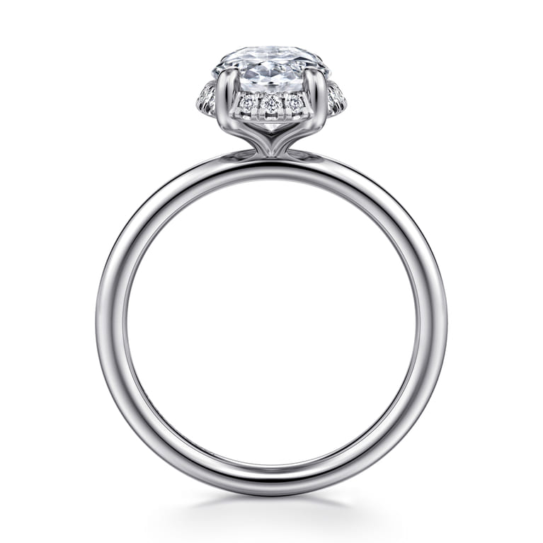 Symphony - 14K White Gold Oval Hidden Halo Diamond Engagement Ring - 0.11 ct - Shot 2