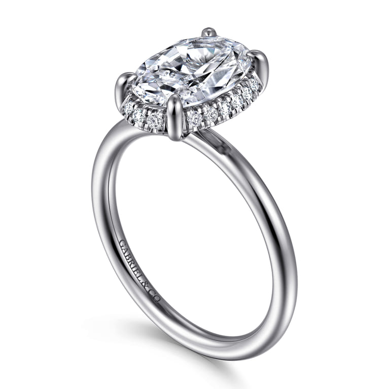 Symphony - 14K White Gold Oval Hidden Halo Diamond Engagement Ring - 0.11 ct - Shot 3