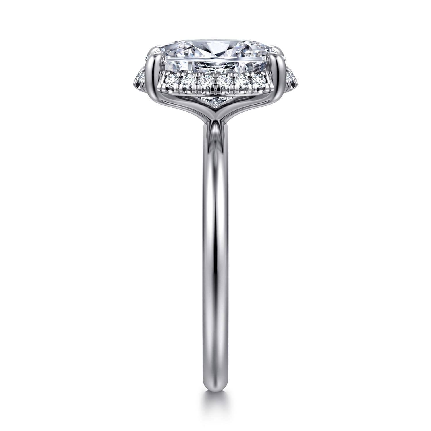 Symphony - 14K White Gold Oval Hidden Halo Diamond Engagement Ring - 0.11 ct - Shot 4