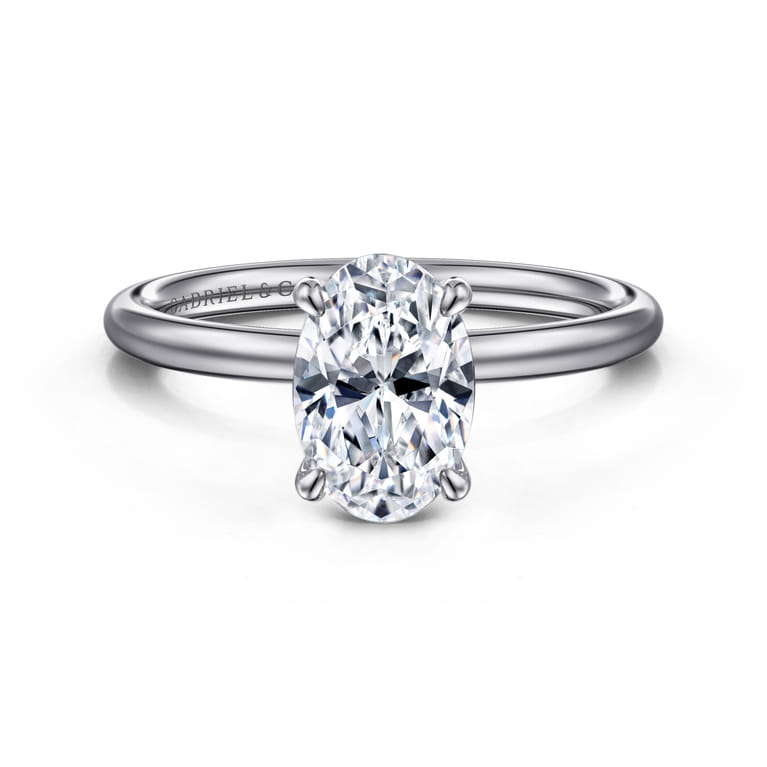 Anuk - 14K White Gold Oval Hidden Halo Diamond Engagement Ring - 0.05 ct - Shot 1