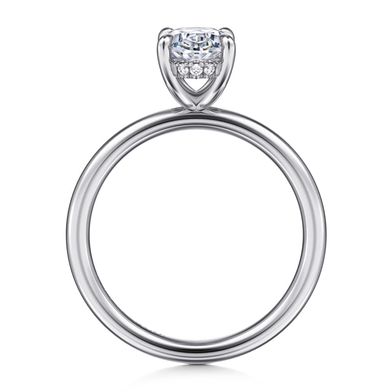 Anuk - 14K White Gold Oval Hidden Halo Diamond Engagement Ring - 0.05 ct - Shot 2