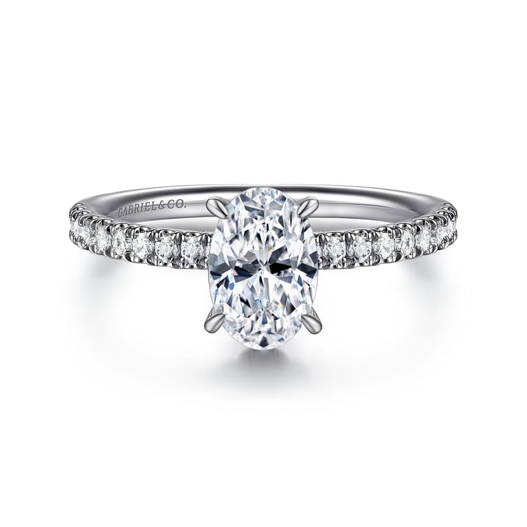 Allison - 14K White Gold Oval Hidden Halo Diamond and Engagement Ring - 0.25 ct - Shot 1