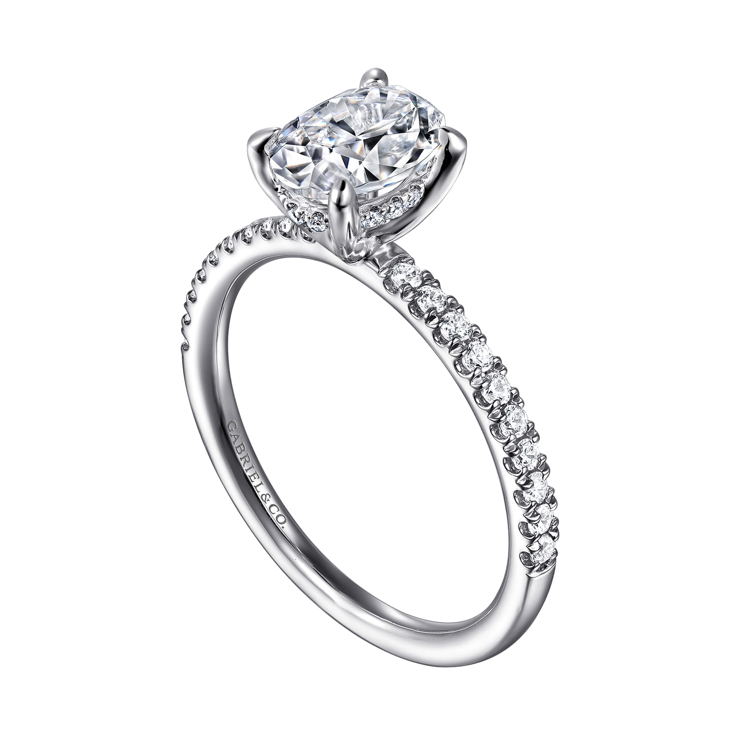 Allison - 14K White Gold Oval Hidden Halo Diamond and Engagement Ring - 0.25 ct - Shot 3