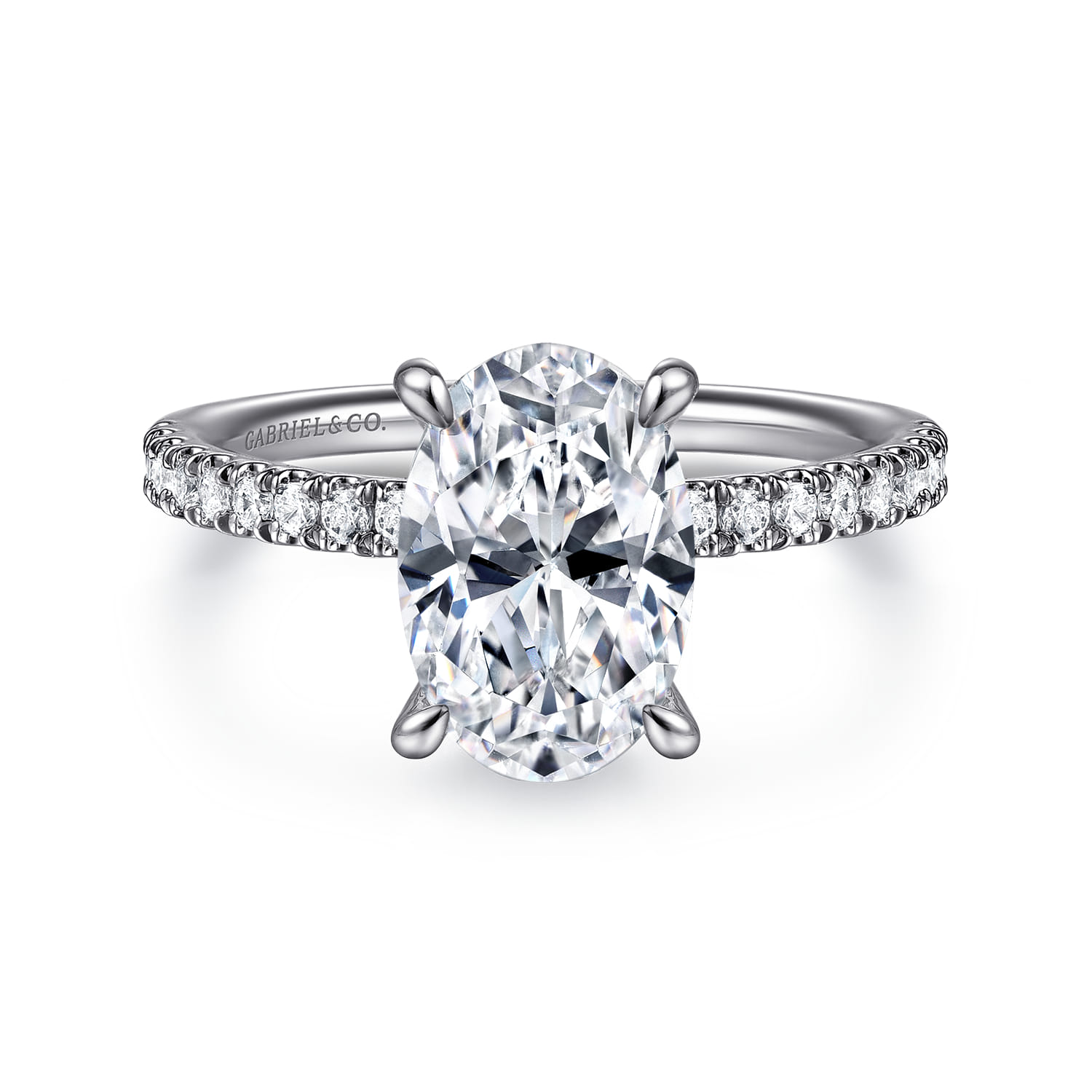 Allison - 14K White Gold Oval Hidden Halo Diamond and Engagement Ring - 0.25 ct - Shot 1