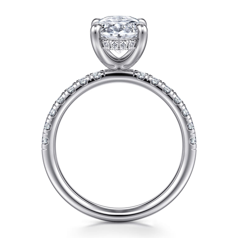 Adela - 14K White Gold Oval Hidden Halo Diamond Engagement Ring - 0.4 ct - Shot 2