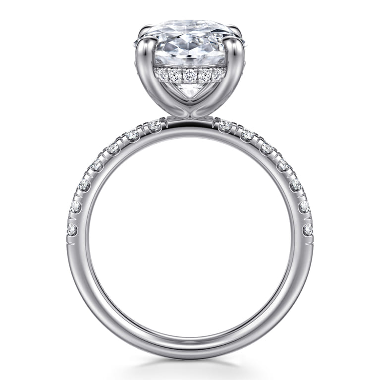 Adela - 14K White Gold Oval Hidden Halo Diamond Engagement Ring - 0.5 ct - Shot 2