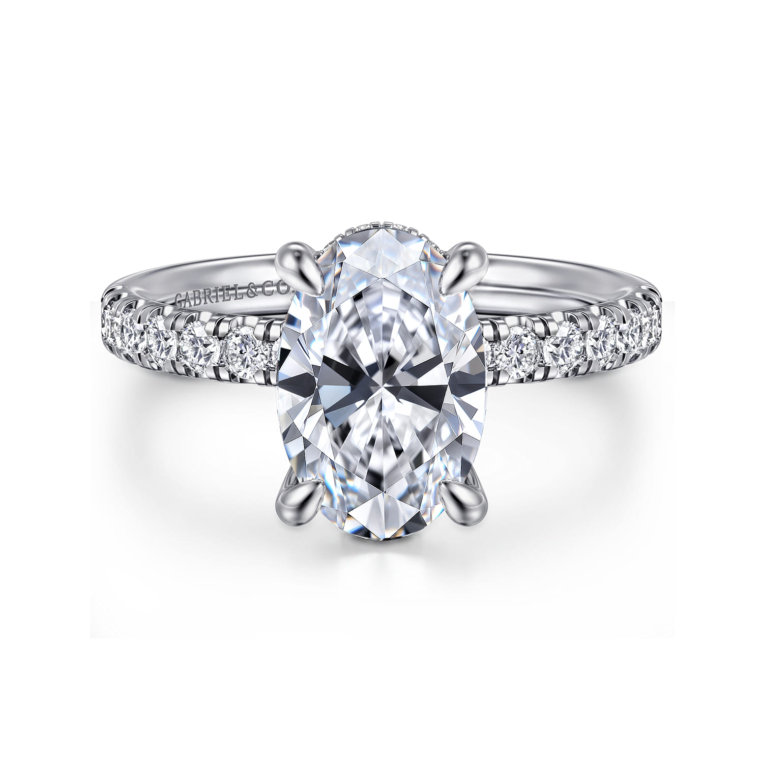 Adela - 14K White Gold Oval Hidden Halo Diamond Engagement Ring - 0.4 ct - Shot 1