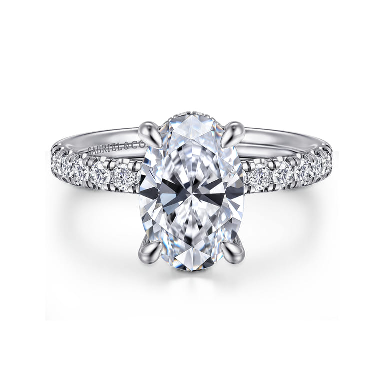 Adela - 14K White Gold Oval Hidden Halo Diamond Engagement Ring - 0.4 ct - Shot 1