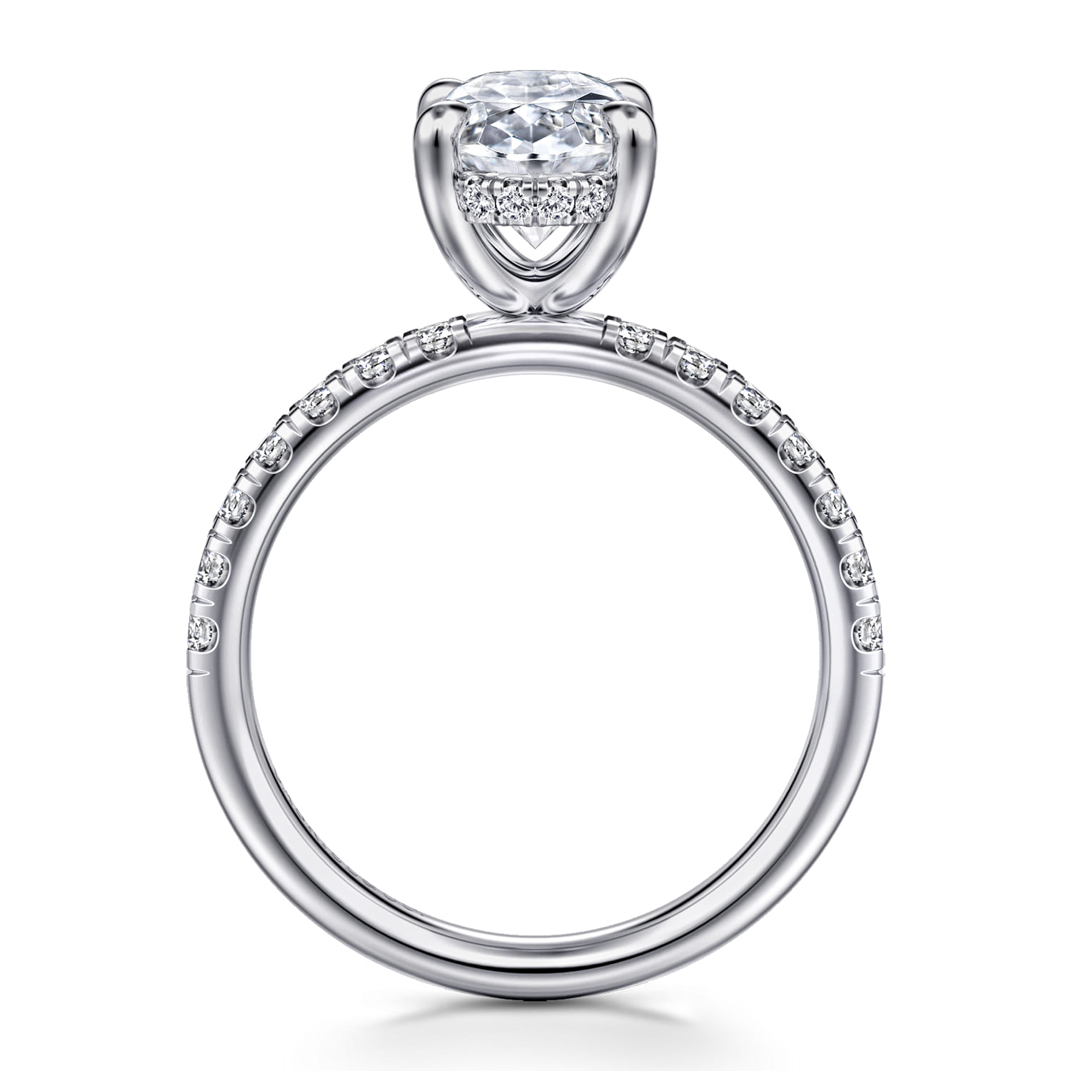 Adela - 14K White Gold Oval Hidden Halo Diamond Engagement Ring - 0.4 ct - Shot 2
