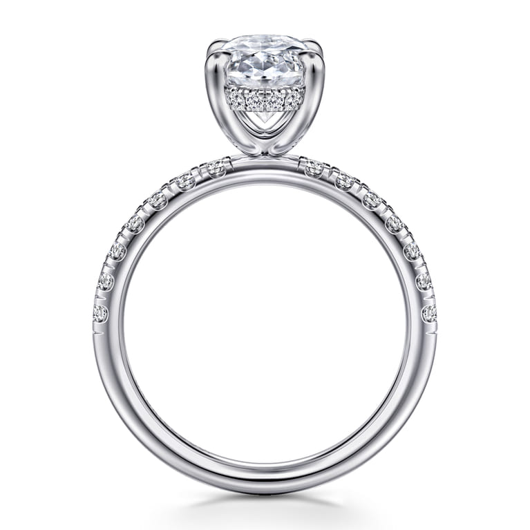 Adela - 14K White Gold Oval Hidden Halo Diamond Engagement Ring - 0.4 ct - Shot 2