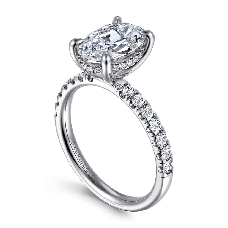 Adela - 14K White Gold Oval Hidden Halo Diamond Engagement Ring - 0.4 ct - Shot 3
